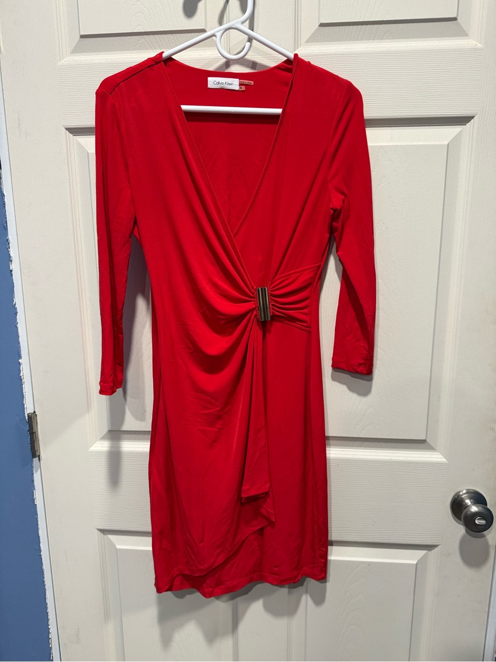 Calvin Klein Red Twist-Front Long-Sleeve Dress